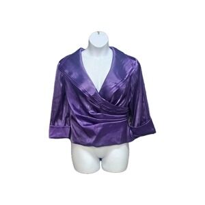 Vtg Cachet Satin Wrap Blouse Womens 16W Purple Y2K Glam Cocktail Clubwear Rave